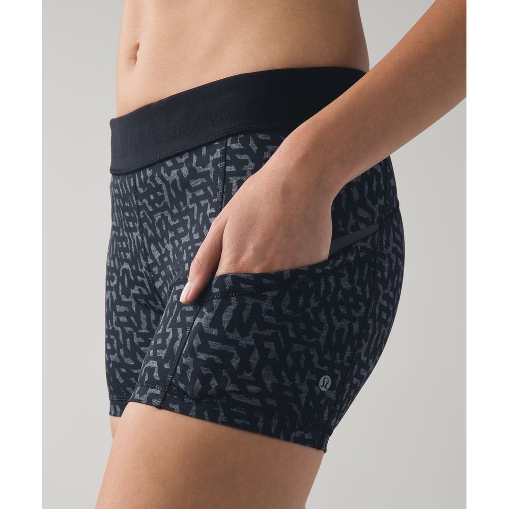 Lululemon What The Sport Shorts Black Grey Geometric Print Luxtreme Size 2
